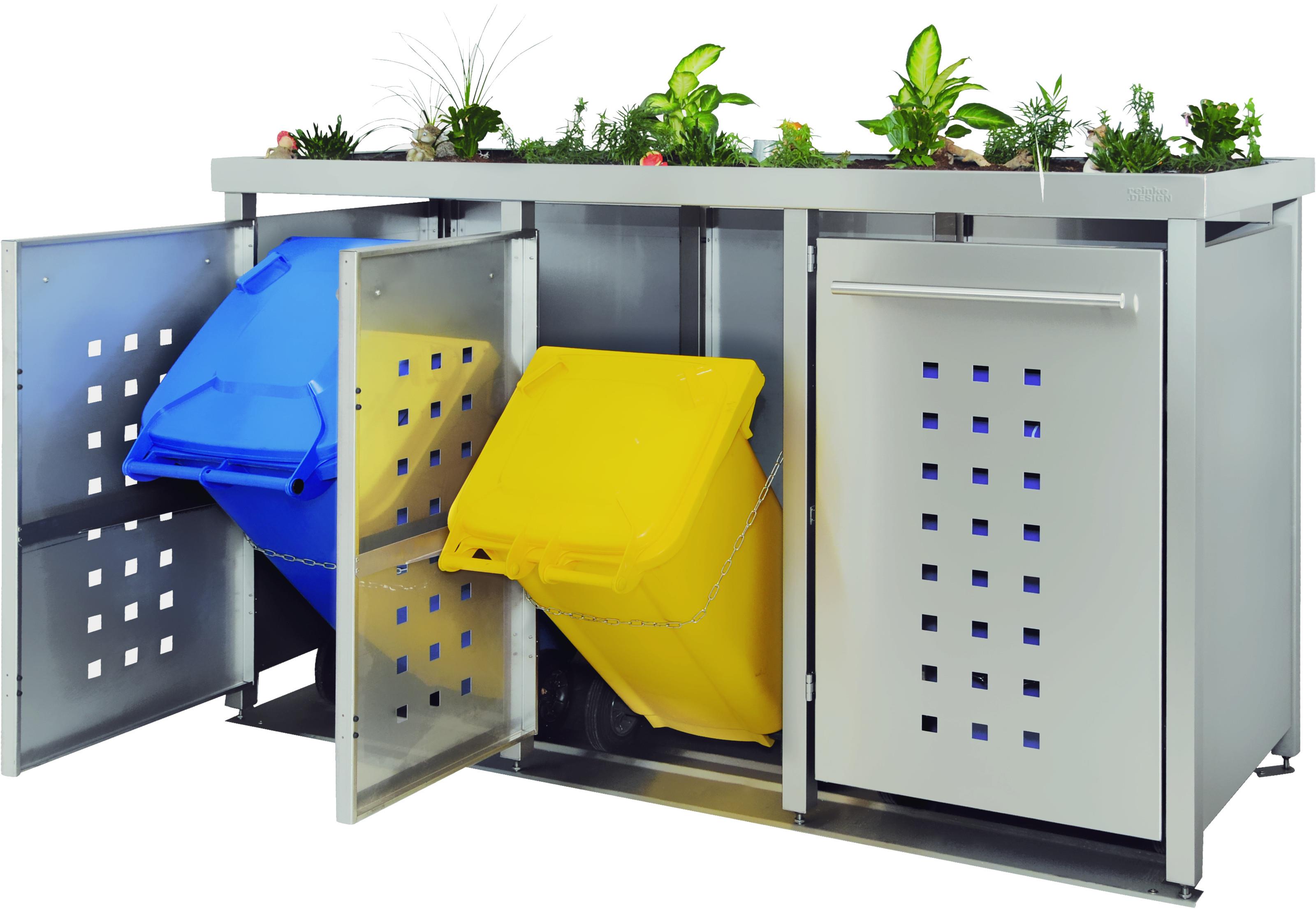 Mülltonnenbox Typ-MW, 2x 240l + 1x 120l, Türfarbe Edelstahl