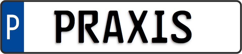 Schild zur Parkplatzkennzeichnung "P-PRAXIS"- KFZ Normgröße, Mittelschrift, geprägt.