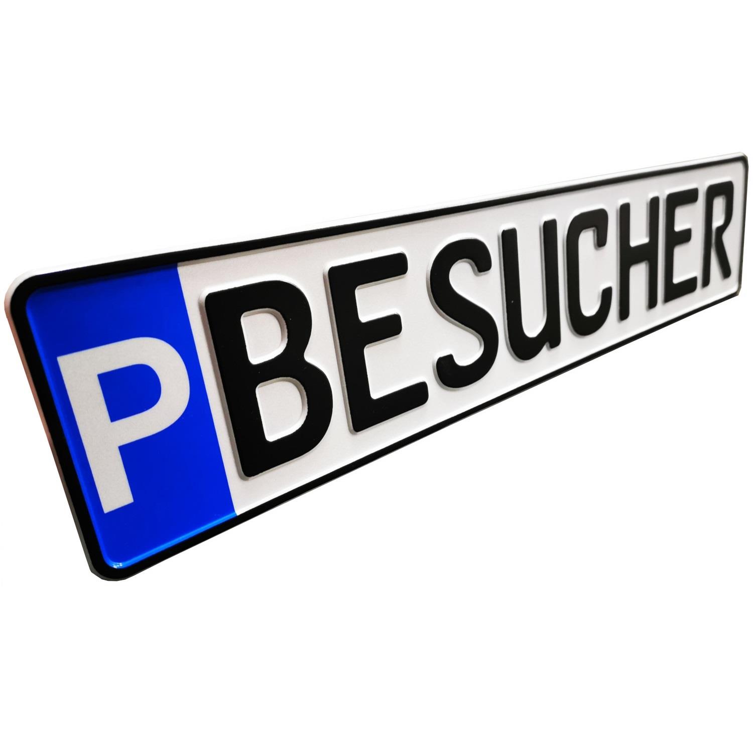 Schild zur Parkplatzkennzeichnung "P-BESUCHER"- KFZ Normgröße, Kleinschrift, geprägt.