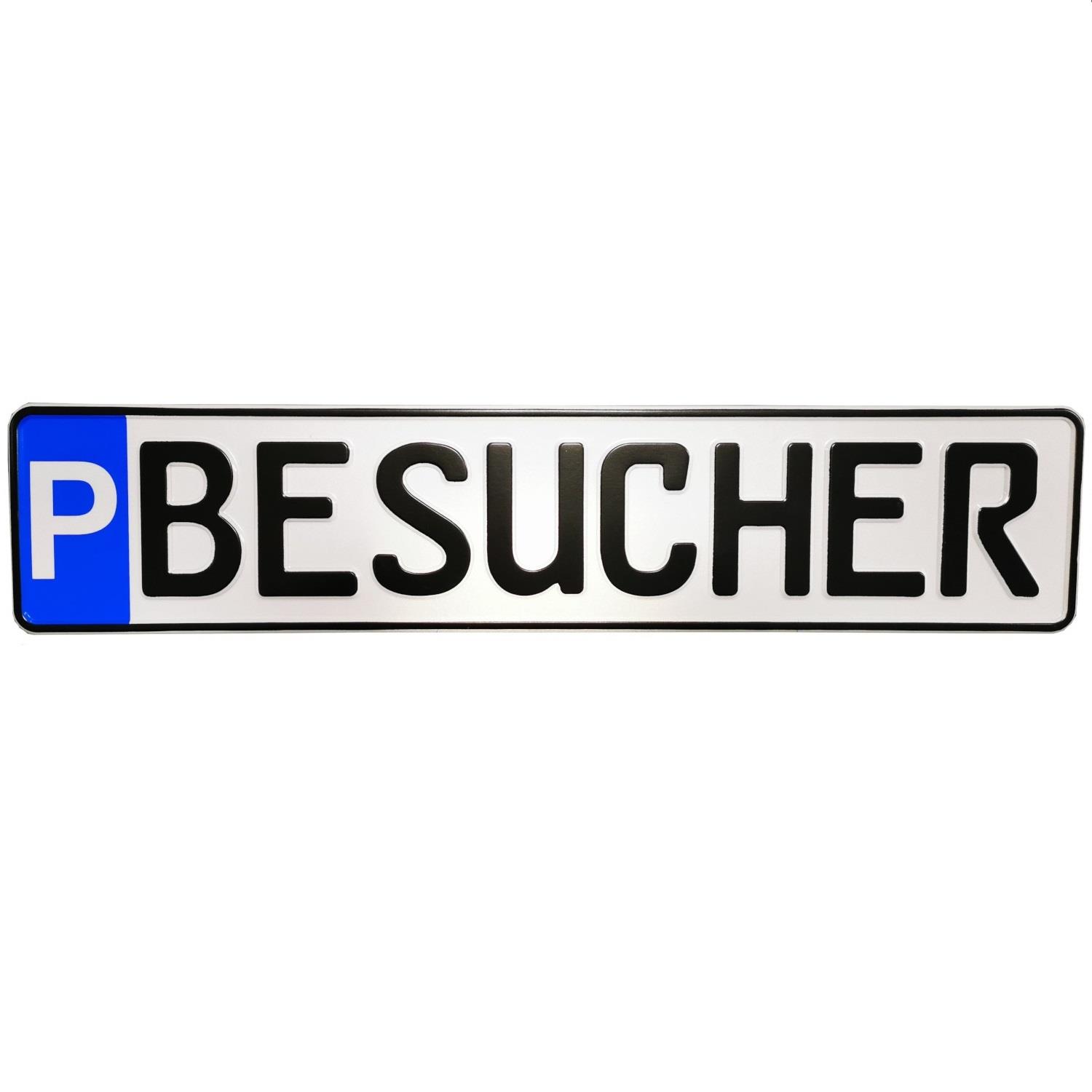 Schild zur Parkplatzkennzeichnung "P-BESUCHER"- KFZ Normgröße, Kleinschrift, geprägt.