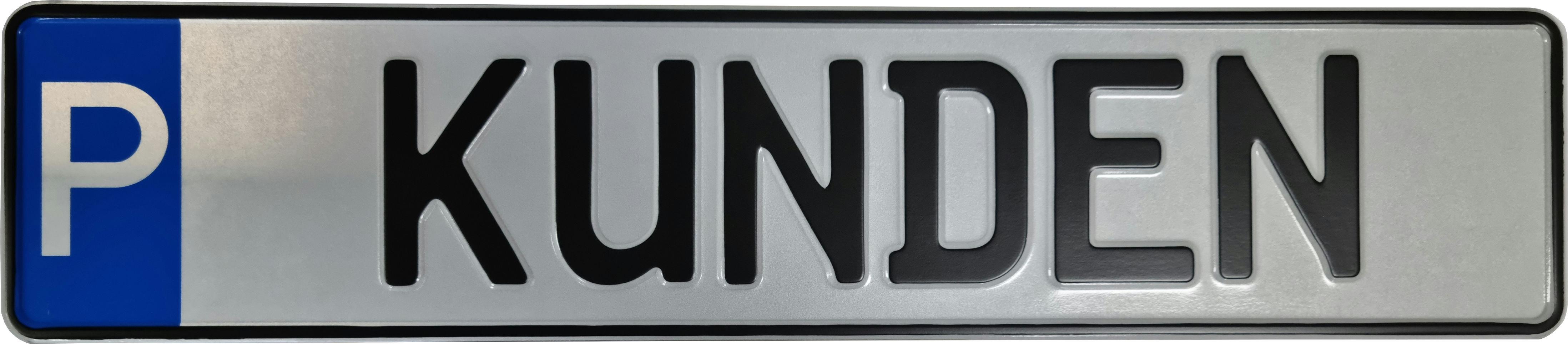 Schild zur Parkplatzkennzeichnung "P-KUNDEN"- KFZ Normgröße, Mittelschrift, geprägt.
