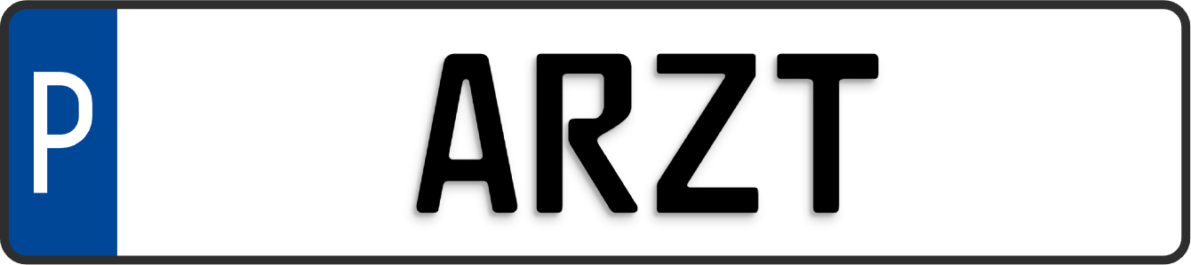 Schild zur Parkplatzkennzeichnung "P-ARZT"- KFZ Normgröße, Mittelschrift, geprägt.