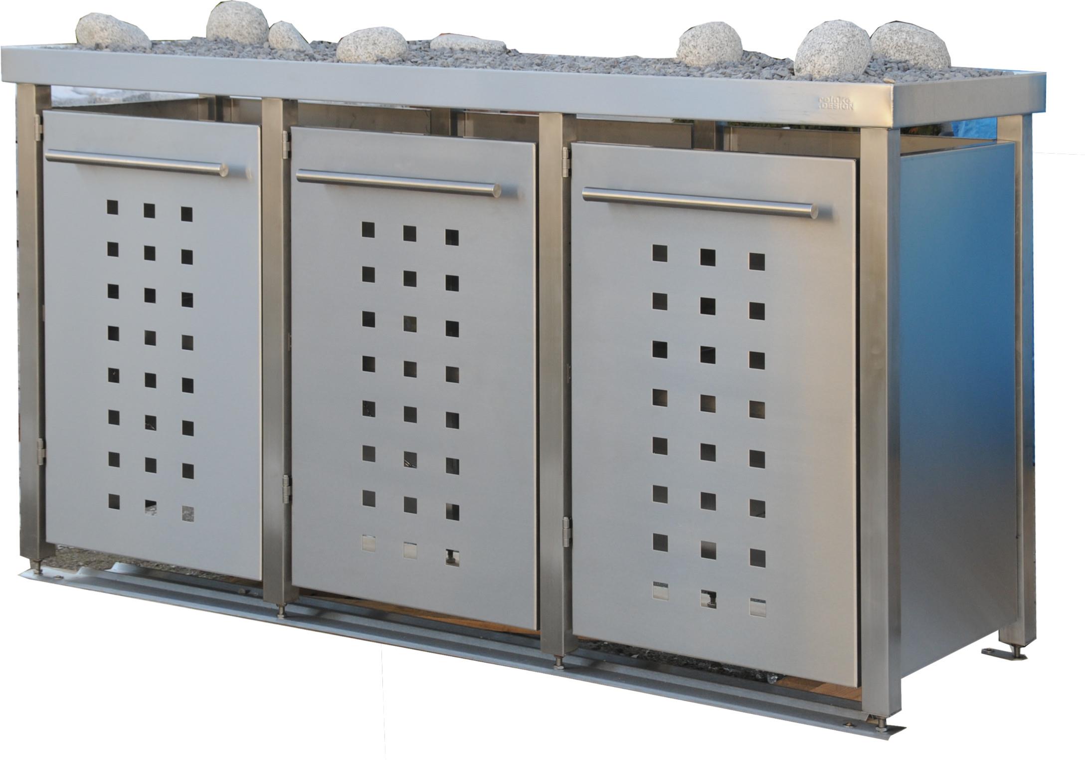 Mülltonnenbox Typ-MW, 1x 240l + 2x 120l, Türfarbe Edelstahl