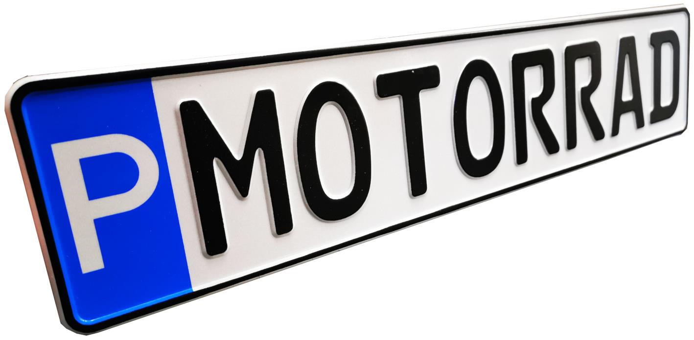 Schild zur Parkplatzkennzeichnung "P-MOTORRAD"- KFZ Normgröße, geprägt.